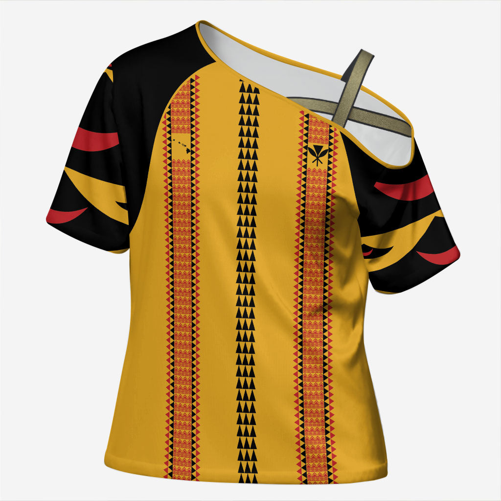 Hawaii Ahu Ula Inspired Cross Shoulder Shirt Yellow Version