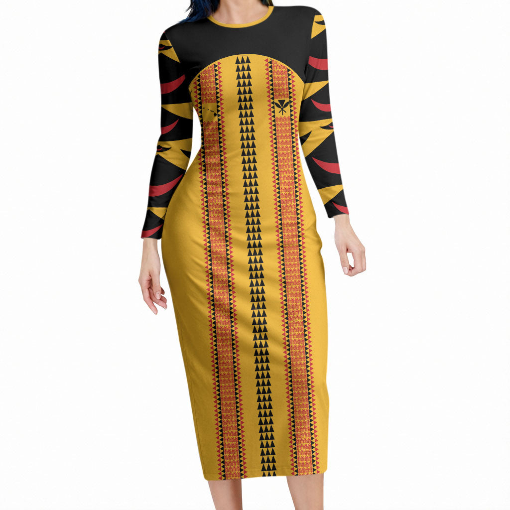 Hawaii Ahu Ula Inspired Long Sleeve Bodycon Dress Yellow Version