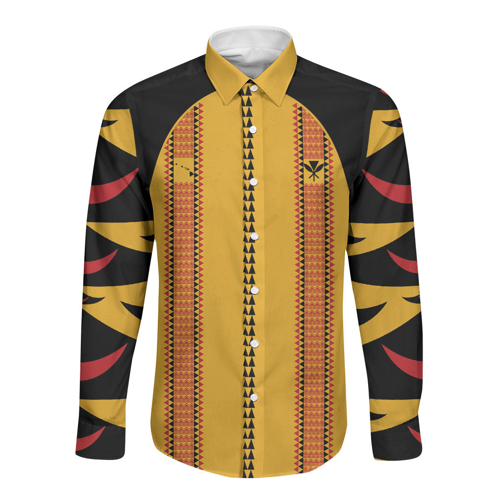 Hawaii Ahu Ula Inspired Long Sleeve Button Shirt Yellow Version