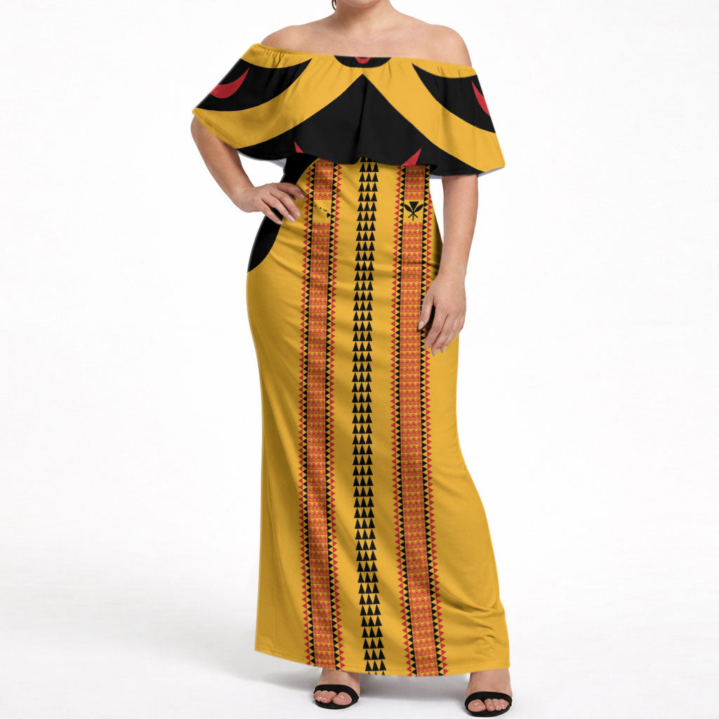 Hawaii Ahu Ula Inspired Off Shoulder Maxi Dress Yellow Version