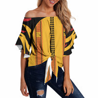 Hawaii Ahu Ula Inspired Off Shoulder Wrap Waist Top Yellow Version