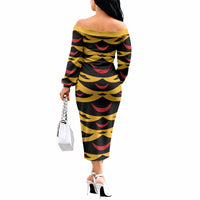 Hawaii Ahu Ula Inspired Off The Shoulder Long Sleeve Dress Yellow Version