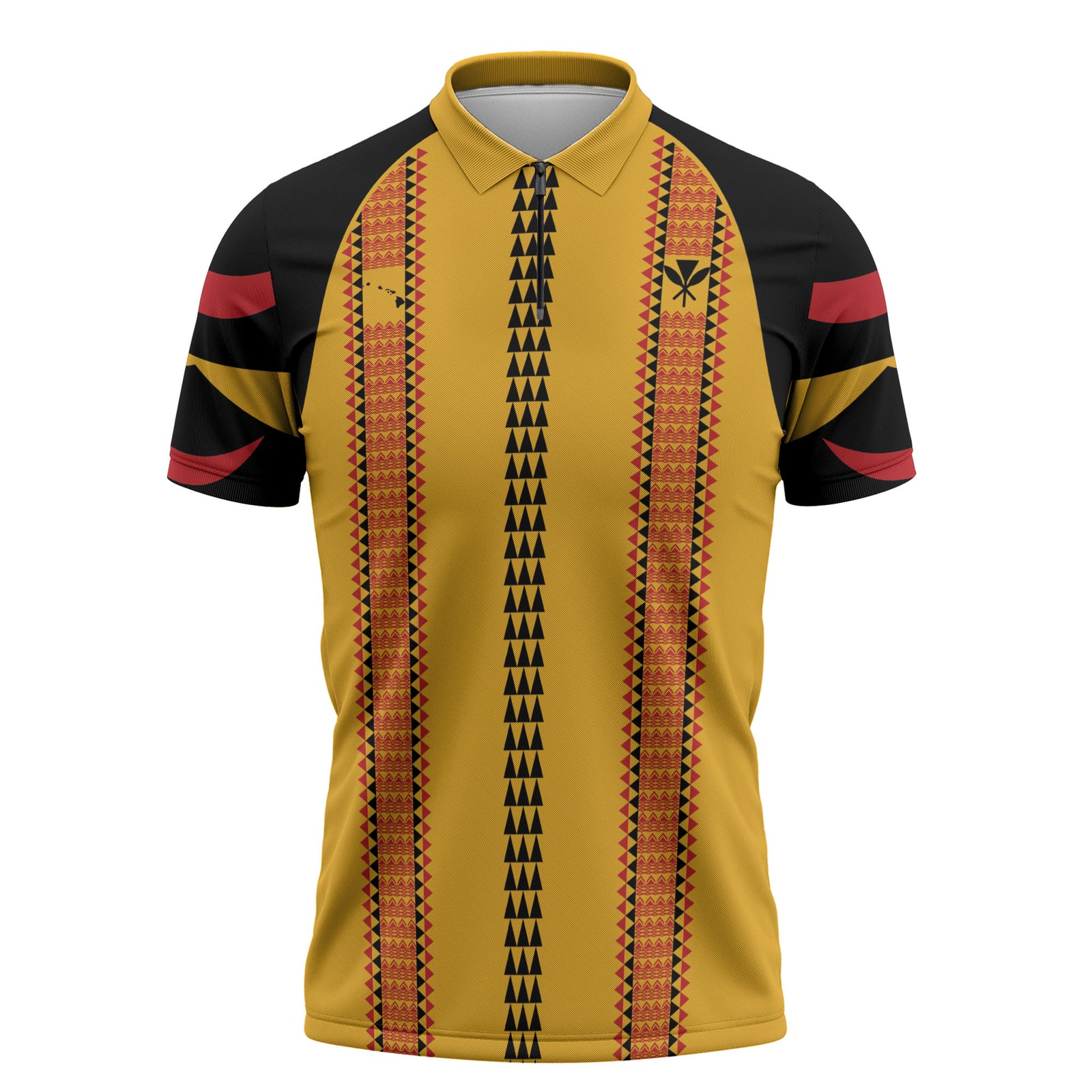 Hawaii Ahu Ula Inspired Zipper Polo Shirt Yellow Version LT05 Yellow - Polynesian Pride