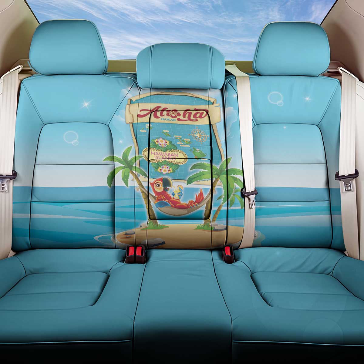 Aloha Hawaii Back Car Seat Cover Funny Macaw Parrot Tropical Vibe LT05 One Size Blue - Polynesian Pride