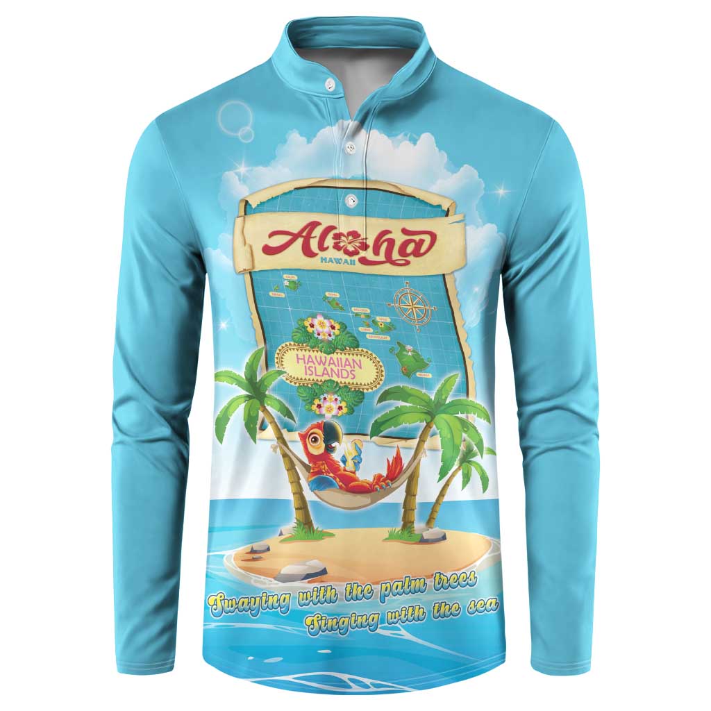 Aloha Hawaii Button Sweatshirt Funny Macaw Parrot Tropical Vibe LT05 Blue - Polynesian Pride