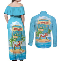Aloha Hawaii Couples Matching Off Shoulder Maxi Dress and Long Sleeve Button Shirt Funny Macaw Parrot Tropical Vibe LT05 - Polynesian Pride