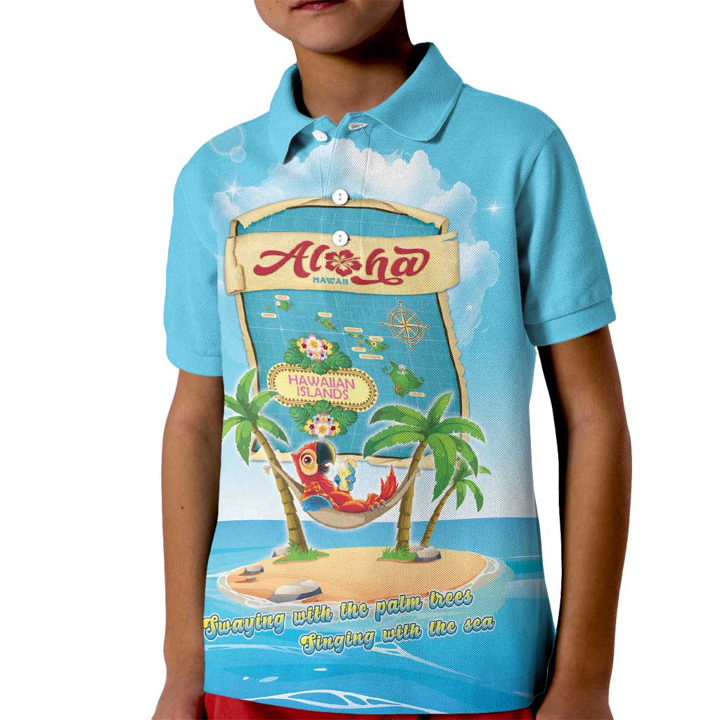 Aloha Hawaii Kid Polo Shirt Funny Macaw Parrot Tropical Vibe LT05 Kid Blue - Polynesian Pride