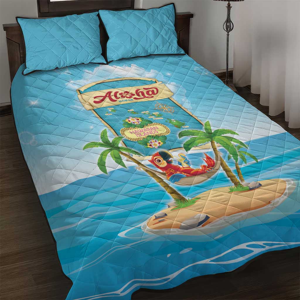 Aloha Hawaii Quilt Bed Set Funny Macaw Parrot Tropical Vibe LT05 Blue - Polynesian Pride
