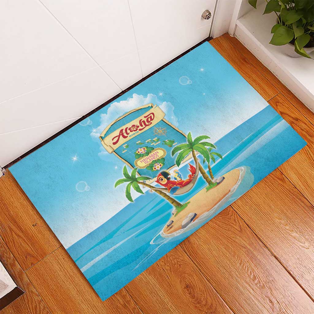 Aloha Hawaii Rubber Doormat Funny Macaw Parrot Tropical Vibe LT05 - Polynesian Pride