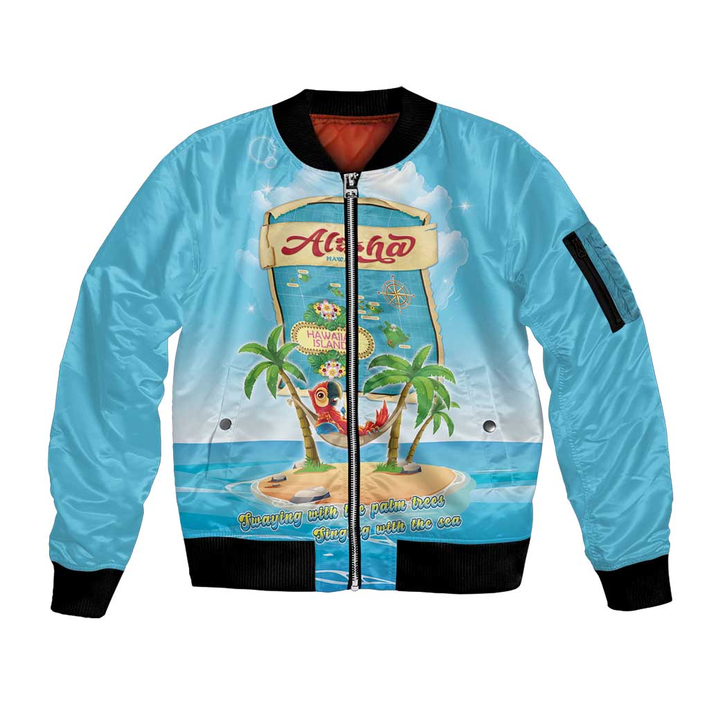 Aloha Hawaii Sleeve Zip Bomber Jacket Funny Macaw Parrot Tropical Vibe LT05 Unisex Blue - Polynesian Pride