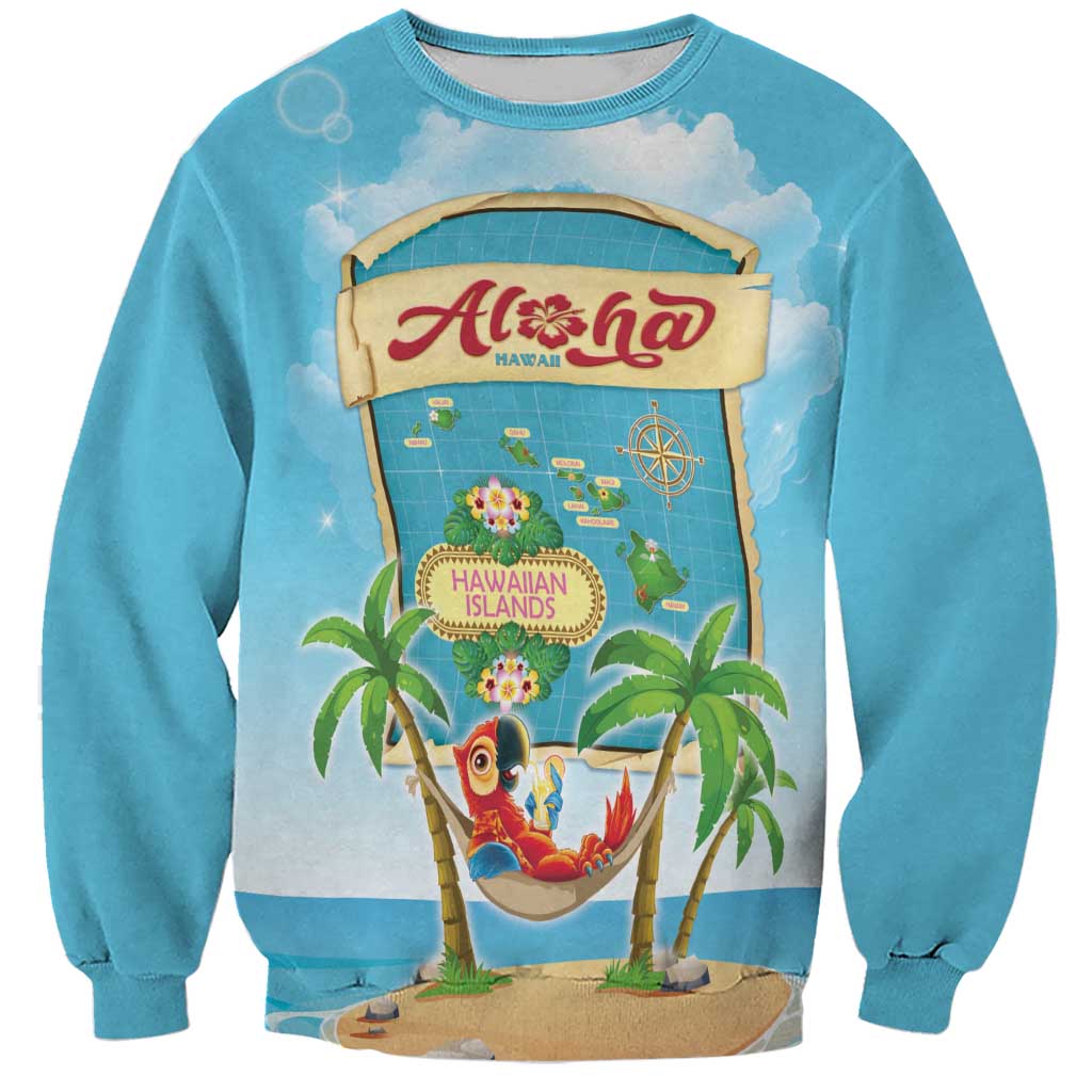 Aloha Hawaii Sweatshirt Funny Macaw Parrot Tropical Vibe LT05 Unisex Blue - Polynesian Pride