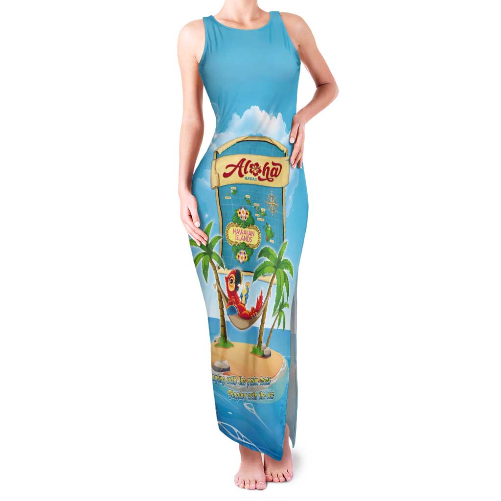 Aloha Hawaii Tank Maxi Dress Funny Macaw Parrot Tropical Vibe LT05 Women Blue - Polynesian Pride