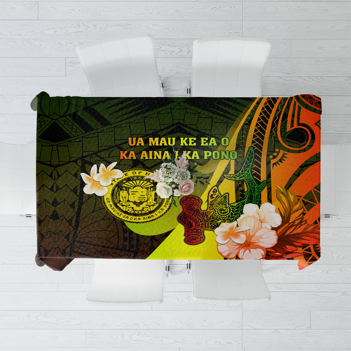 Hawaii State Motto Tablecloth Hawaiian Tribal Reggae Hammerhead Shark LT05 Reggae - Polynesian Pride