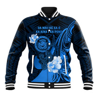 Personalised Hawaii State Motto Baseball Jacket Hawaiian Tribal Blue Hammerhead Shark LT05 Unisex Blue - Polynesian Pride