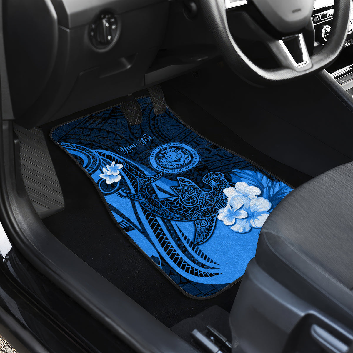 Personalised Hawaii State Motto Car Mats Hawaiian Tribal Blue Hammerhead Shark LT05 - Polynesian Pride