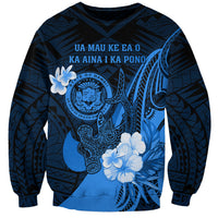 Personalised Hawaii State Motto Sweatshirt Hawaiian Tribal Blue Hammerhead Shark LT05 Unisex Blue - Polynesian Pride
