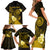 Personalised Hawaii State Motto Family Matching Short Sleeve Bodycon Dress and Hawaiian Shirt Hawaiian Tribal Gold Hammerhead Shark LT05 - Polynesian Pride