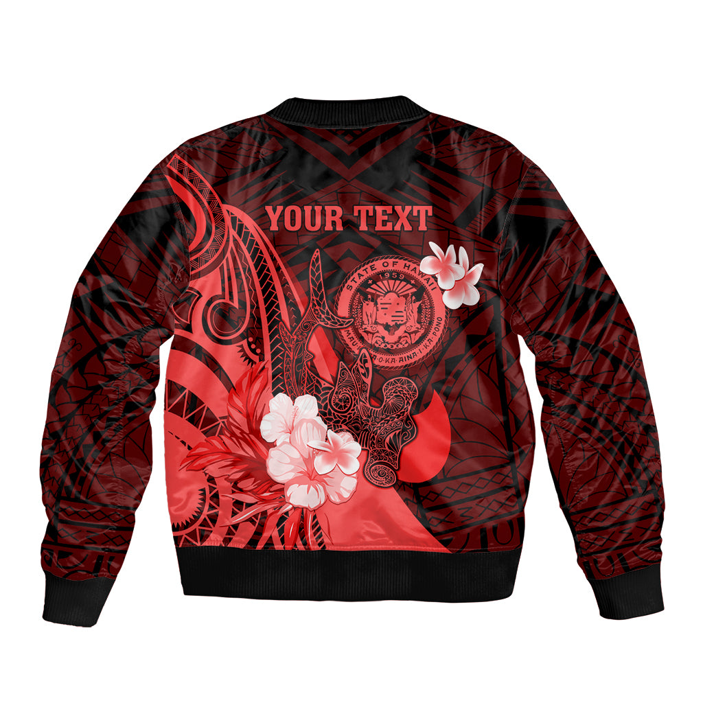 Personalised Hawaii State Motto Bomber Jacket Hawaiian Tribal Red Hammerhead Shark LT05 - Polynesian Pride
