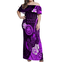 Personalised Hawaii State Motto Off Shoulder Maxi Dress Hawaiian Tribal Purple Hammerhead Shark LT05 Women Purple - Polynesian Pride