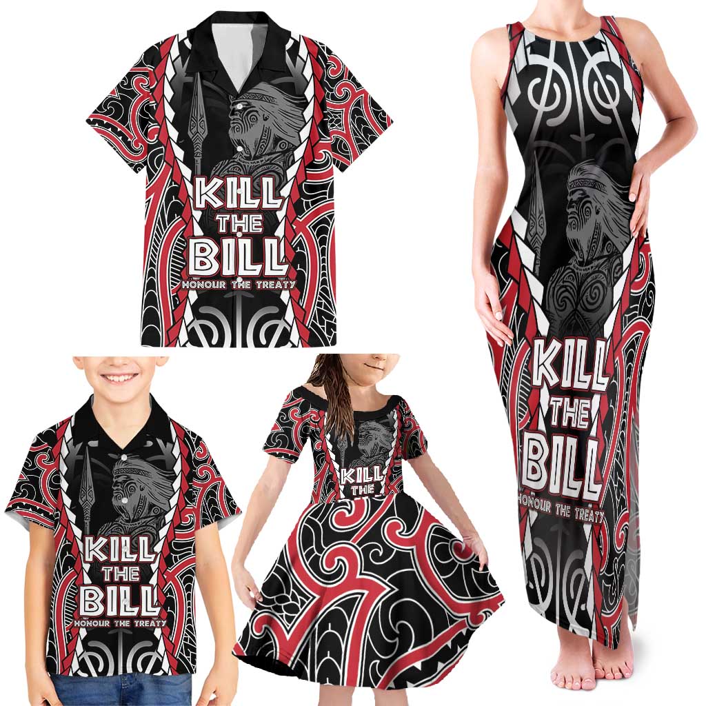 Aotearoa Waitangi Day Family Matching Tank Maxi Dress and Hawaiian Shirt Maori Warrior Tribal Tattoo