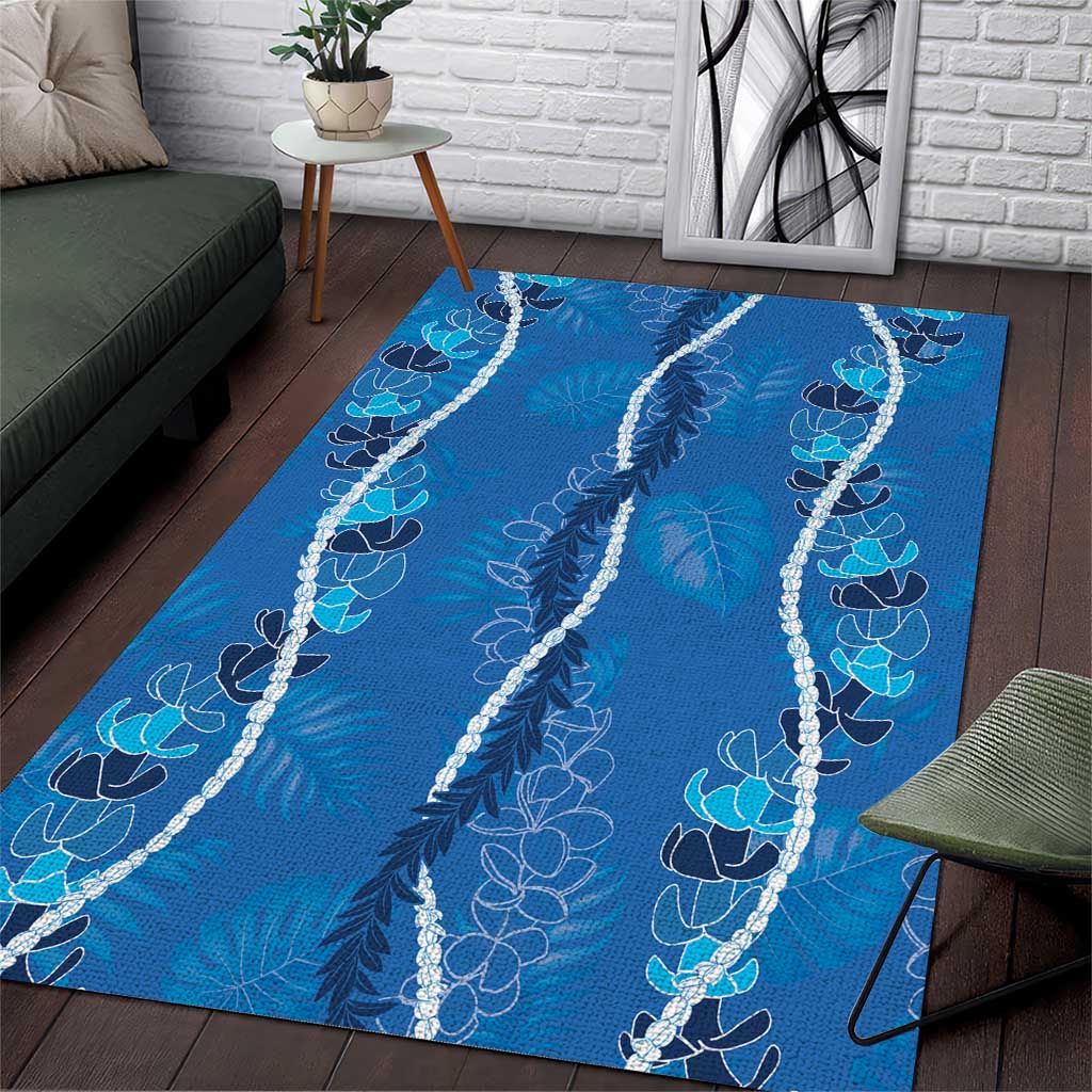 Hawaii Maile Lei Area Rug With Blue Monstera Pattern LT05 Blue - Polynesian Pride