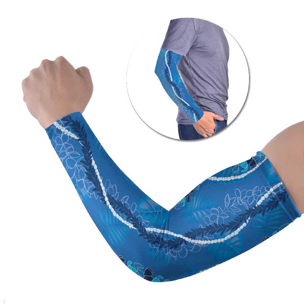 Hawaii Maile Lei Arm Sleeves With Blue Monstera Pattern LT05 Set of 2 Blue - Polynesian Pride