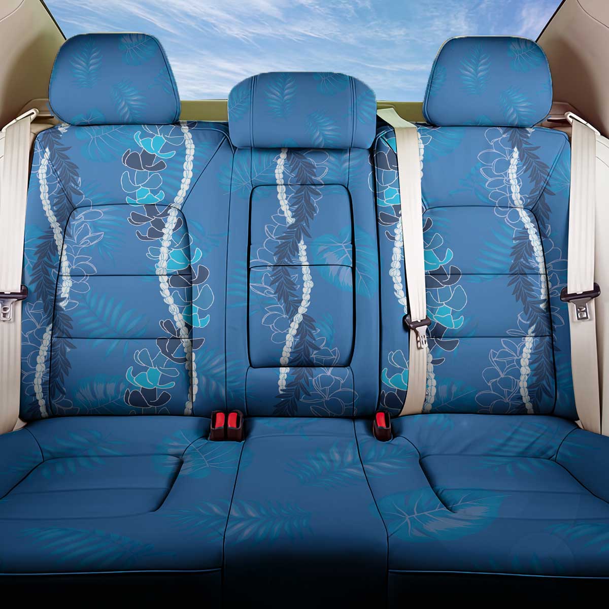 Hawaii Maile Lei Back Car Seat Cover With Blue Monstera Pattern LT05 One Size Blue - Polynesian Pride