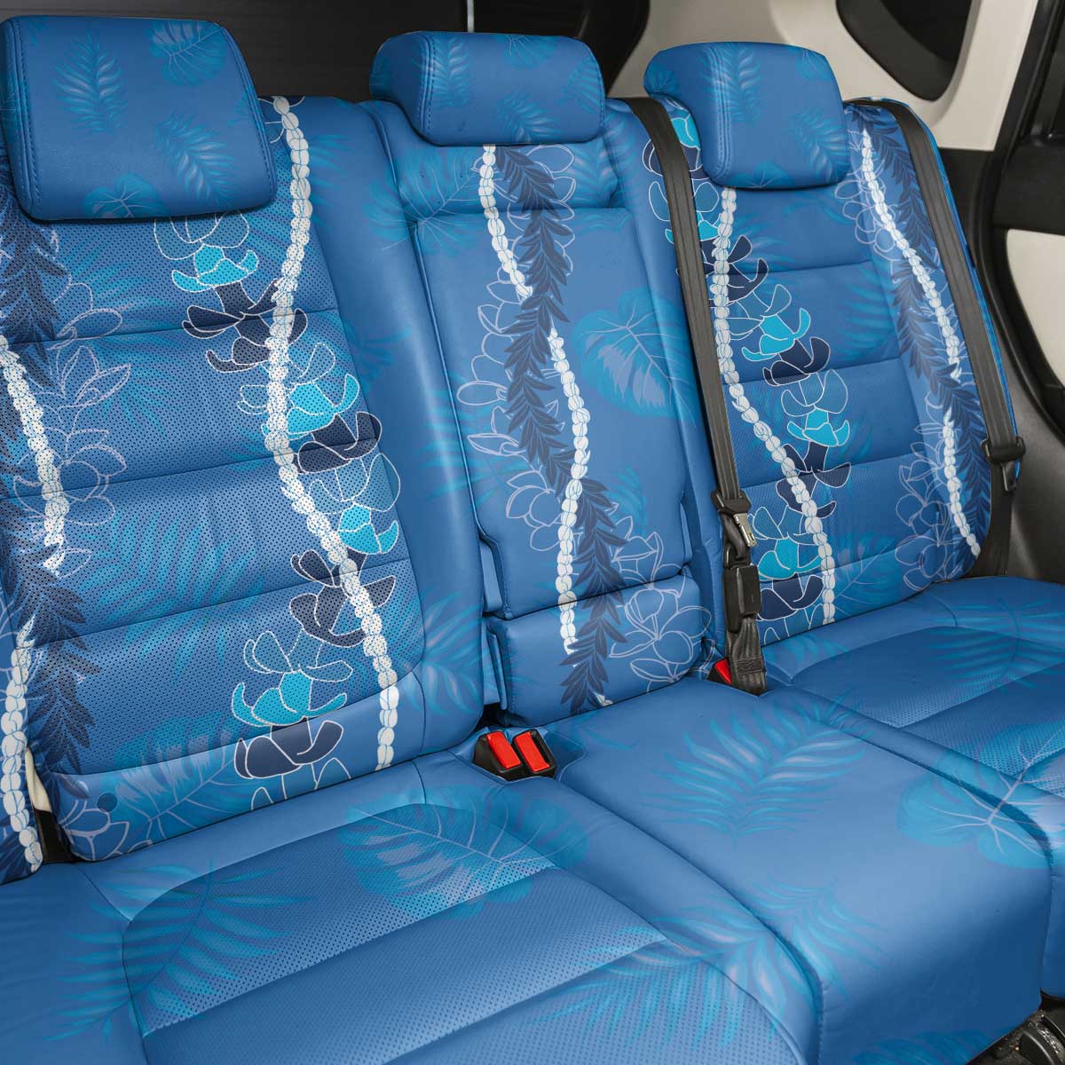 Hawaii Maile Lei Back Car Seat Cover With Blue Monstera Pattern LT05 - Polynesian Pride