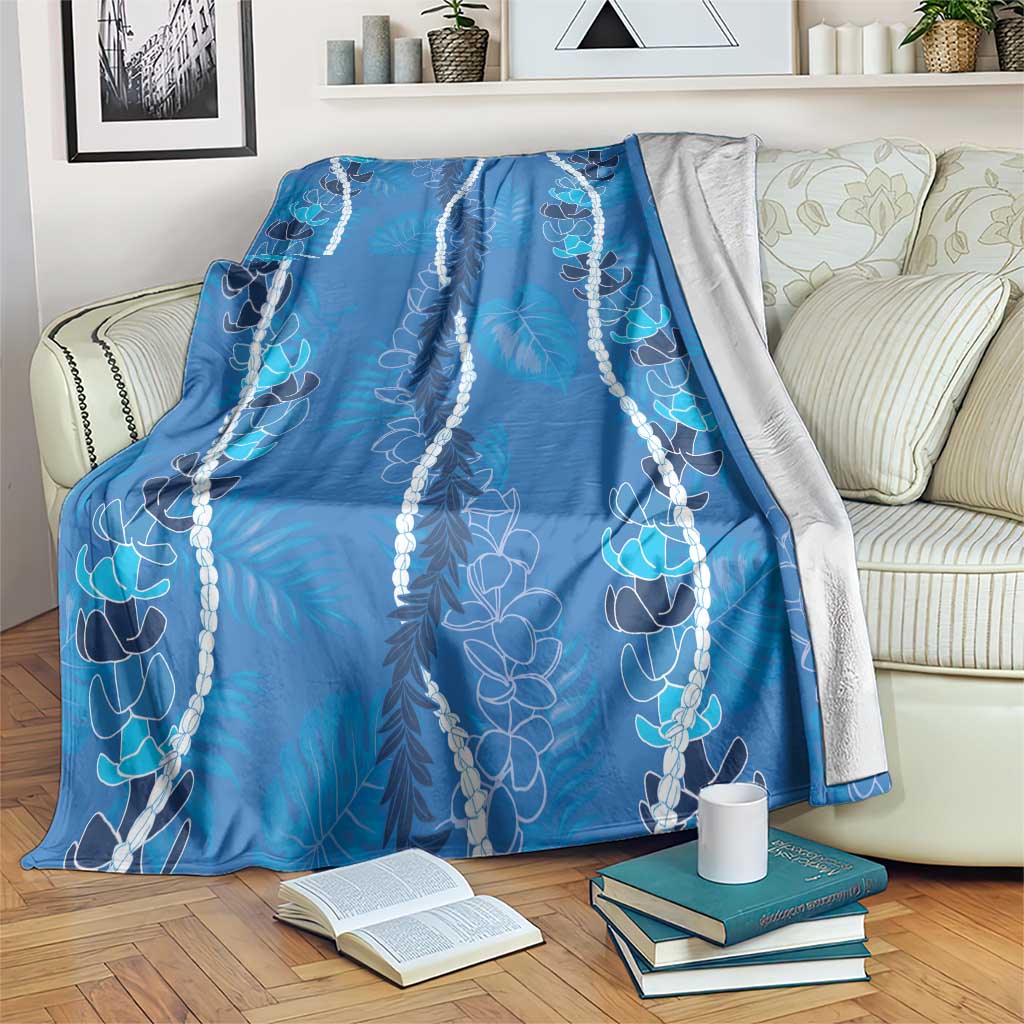 Hawaii Maile Lei Blanket With Blue Monstera Pattern LT05 Blue - Polynesian Pride