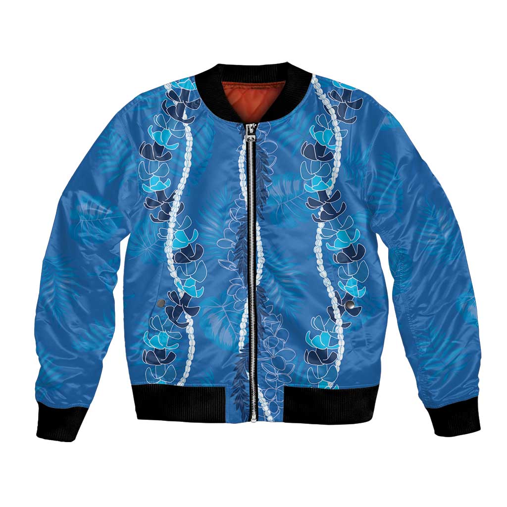 Hawaii Maile Lei Bomber Jacket With Blue Monstera Pattern LT05 Unisex Blue - Polynesian Pride