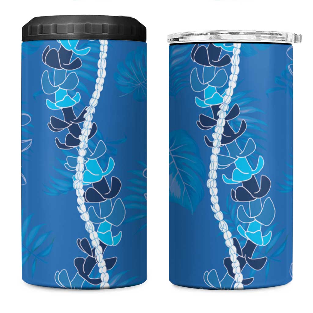 Hawaii Maile Lei 4 in 1 Can Cooler Tumbler With Blue Monstera Pattern LT05 One Size: 16 oz Blue - Polynesian Pride