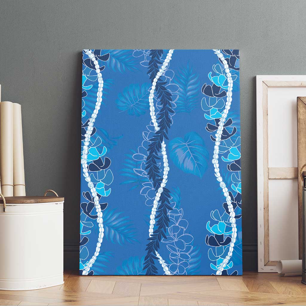 Hawaii Maile Lei Canvas Wall Art With Blue Monstera Pattern LT05 - Polynesian Pride