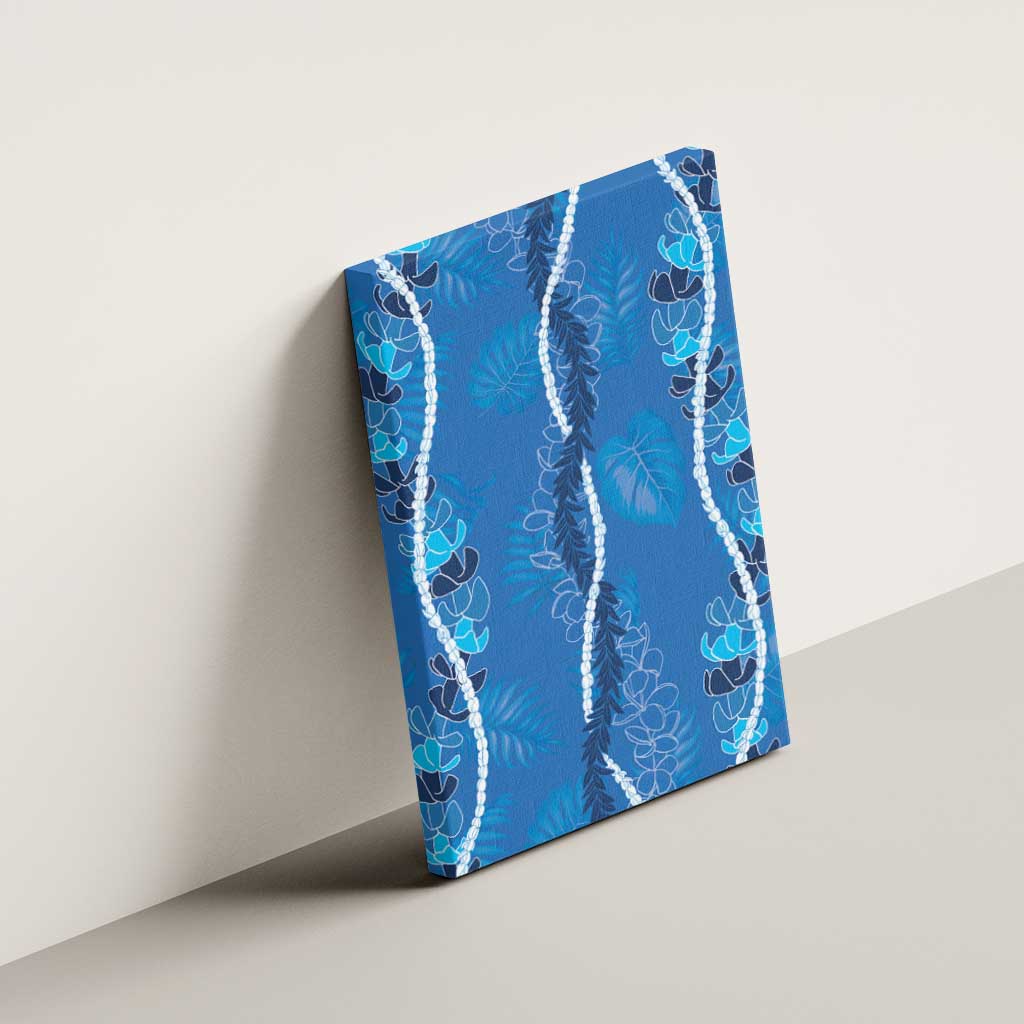 Hawaii Maile Lei Canvas Wall Art With Blue Monstera Pattern LT05 - Polynesian Pride