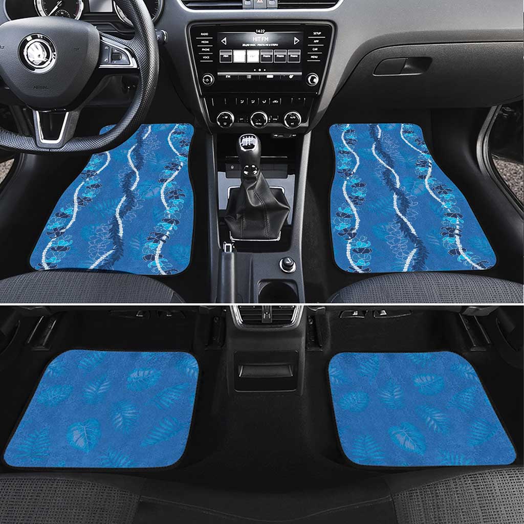 Hawaii Maile Lei Car Mats With Blue Monstera Pattern LT05 Set 4pcs Blue - Polynesian Pride