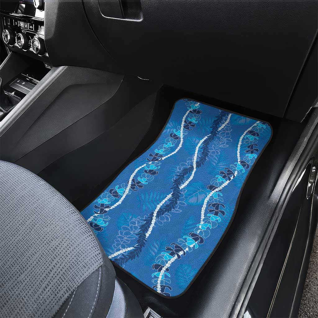 Hawaii Maile Lei Car Mats With Blue Monstera Pattern LT05 - Polynesian Pride