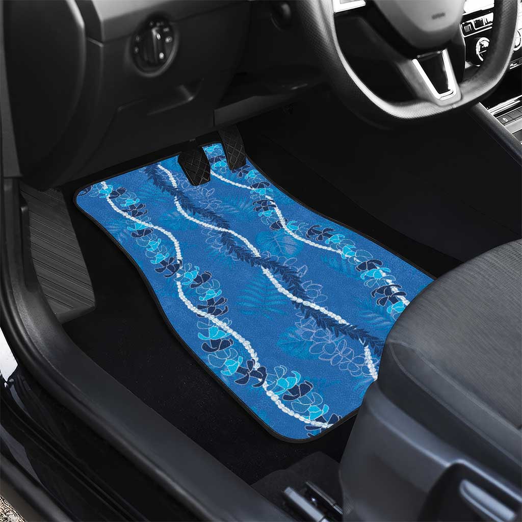 Hawaii Maile Lei Car Mats With Blue Monstera Pattern LT05 - Polynesian Pride