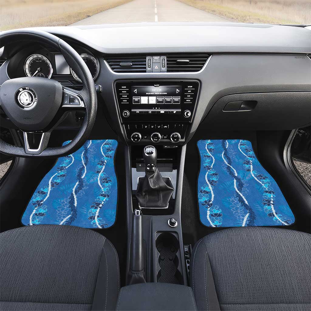Hawaii Maile Lei Car Mats With Blue Monstera Pattern LT05 Set 2pcs - Front Blue - Polynesian Pride