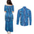 Hawaii Maile Lei Couples Matching Puletasi and Long Sleeve Button Shirt With Blue Monstera Pattern