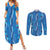 Hawaii Maile Lei Couples Matching Summer Maxi Dress and Long Sleeve Button Shirt With Blue Monstera Pattern