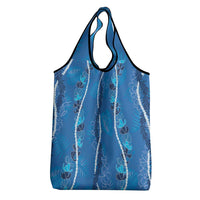 Hawaii Maile Lei Grocery Bag With Blue Monstera Pattern LT05 - Polynesian Pride
