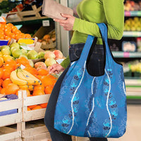 Hawaii Maile Lei Grocery Bag With Blue Monstera Pattern LT05 - Polynesian Pride