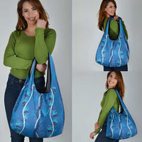 Hawaii Maile Lei Grocery Bag With Blue Monstera Pattern LT05 - Polynesian Pride