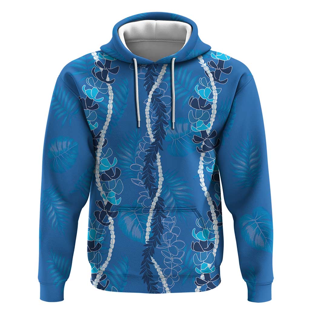 Hawaii Maile Lei Hoodie With Blue Monstera Pattern