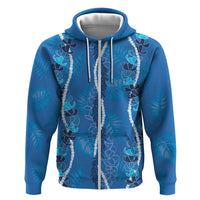Hawaii Maile Lei Hoodie With Blue Monstera Pattern LT05 Zip Hoodie Blue - Polynesian Pride