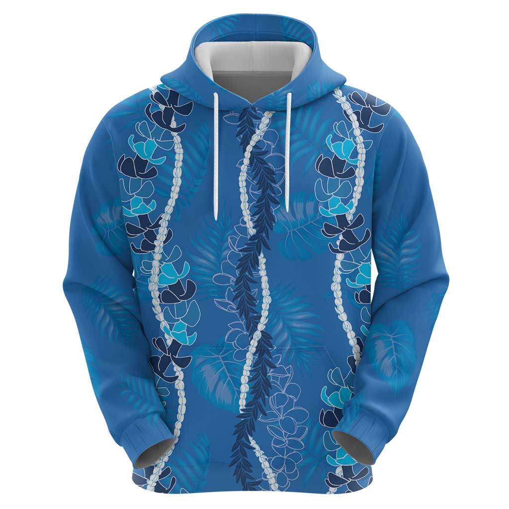 Hawaii Maile Lei Hoodie With Blue Monstera Pattern LT05 - Polynesian Pride