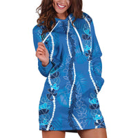Hawaii Maile Lei Hoodie Dress With Blue Monstera Pattern LT05 Blue - Polynesian Pride