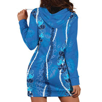 Hawaii Maile Lei Hoodie Dress With Blue Monstera Pattern LT05 - Polynesian Pride