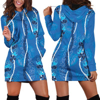 Hawaii Maile Lei Hoodie Dress With Blue Monstera Pattern LT05 - Polynesian Pride