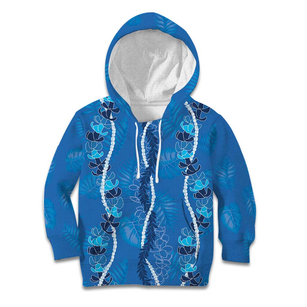 Hawaii Maile Lei Kid Hoodie With Blue Monstera Pattern LT05 Hoodie Blue - Polynesian Pride