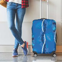 Hawaii Maile Lei Luggage Cover With Blue Monstera Pattern LT05 - Polynesian Pride